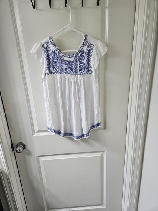 Chelsea & Theodore Tops - Chelsea & Theodore White Tunic with Blue Embroidered Yoke